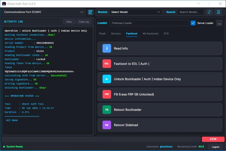 Ghost Auth Tool [ Auth Flash / EFS / Mi Cloud / FDL / FRP ] Any Quantity [Existing Users Only ]