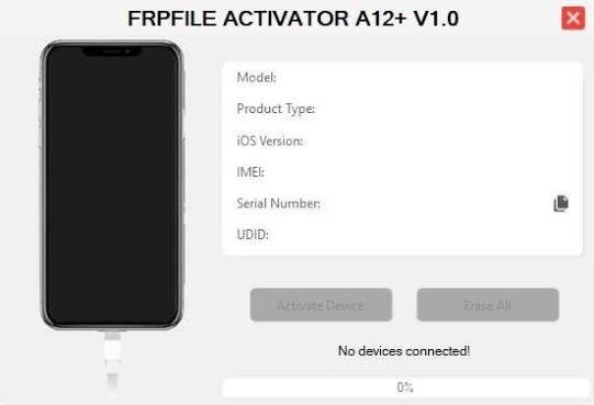 FRPFILE ACTIVATOR A12 + Bypass Hello Screen iPhone 11 to 16 Pro Max - IPad A12+ To M3 (iOS 26.0 to iOS 26.1) With iCloud· Service, Notification
